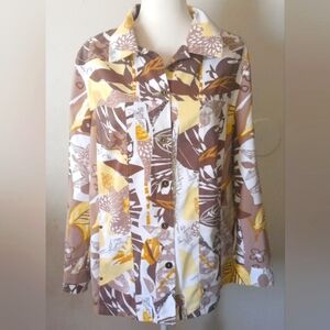 Allison Daley Brown & Butter Yellow Floral Button-Up Jacket Women's Size 22W